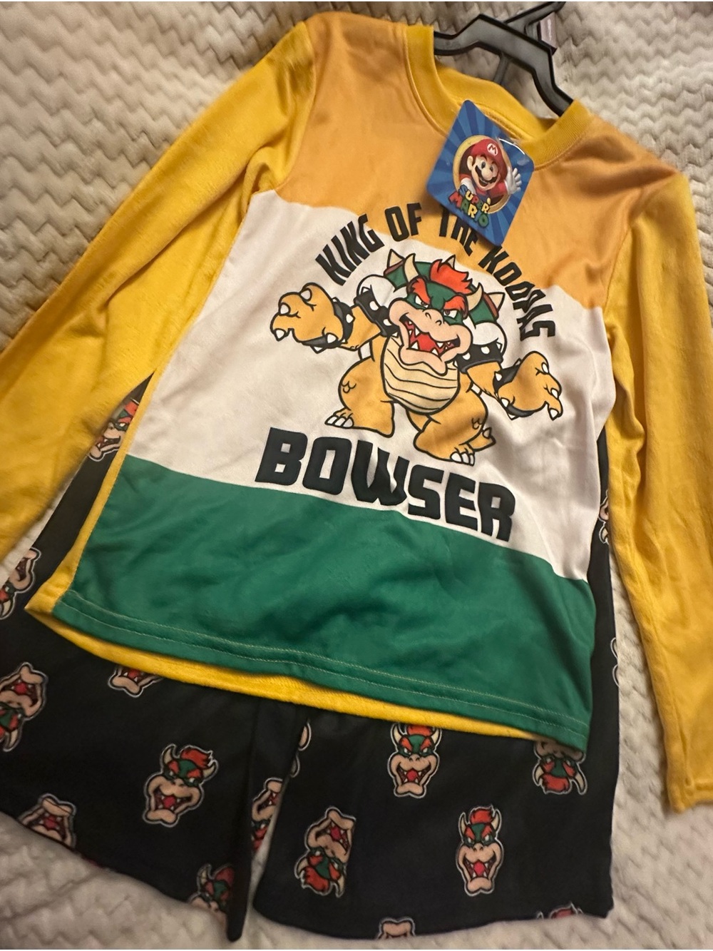 Nintendo Bowser Colorblock Yellow White Green Long-Sleeve Tee